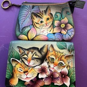Anuschka Leather cat wallet and coin purse